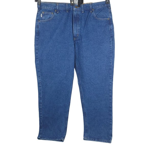 Carhartt Jeans NEW Men 44x30 Traditional Fit Tapered Leg Dark Wash Denim Work - Picture 3 of 12